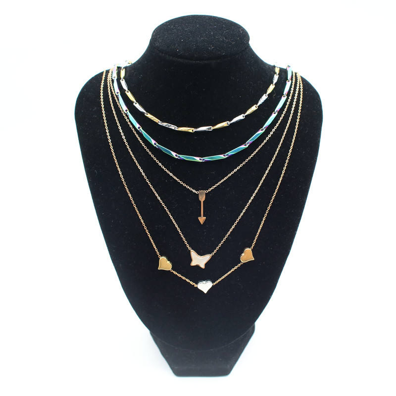 Multi-Layered Necklaces Set for Men Square Pendant Wrist Chain Necklace Jewelry