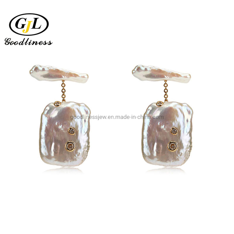 Square Baroque Pearl Asymmetry Earrings Fashion Jewelry
