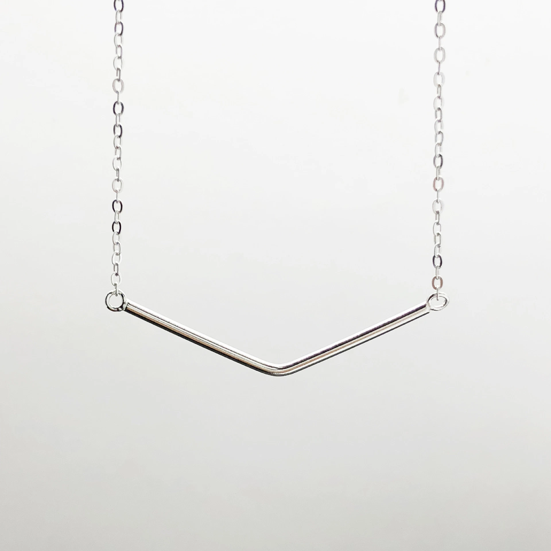 Choker Trendy V Shape Pendant Necklace S925 Sterling Silver