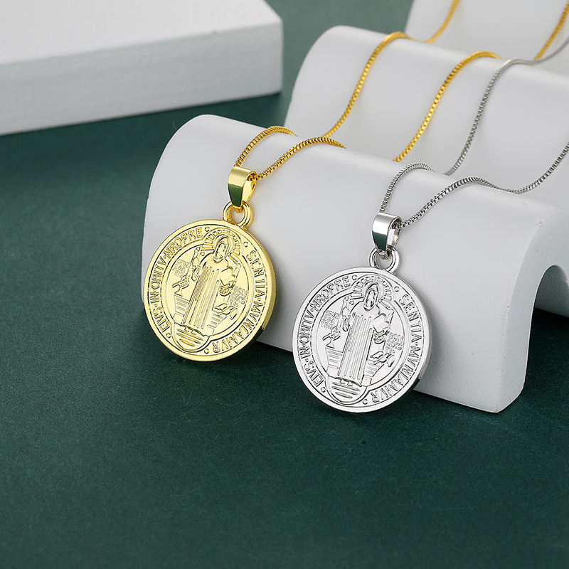 925 Sterling Silver Round Coin Medallion Necklace Talisman Amulet Jewelry Saint Benedict Cross Jesus Pendant Necklace