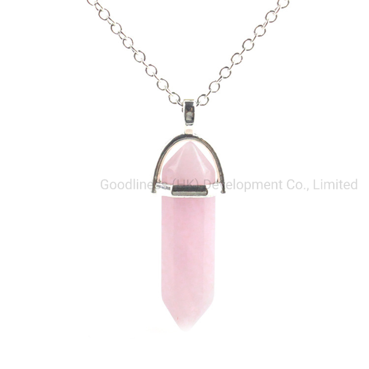 Cheap Natural Stones Crystal Hexagonal Column Pendant Lingpendulum Stone Bullet Head Wholesale Necklace