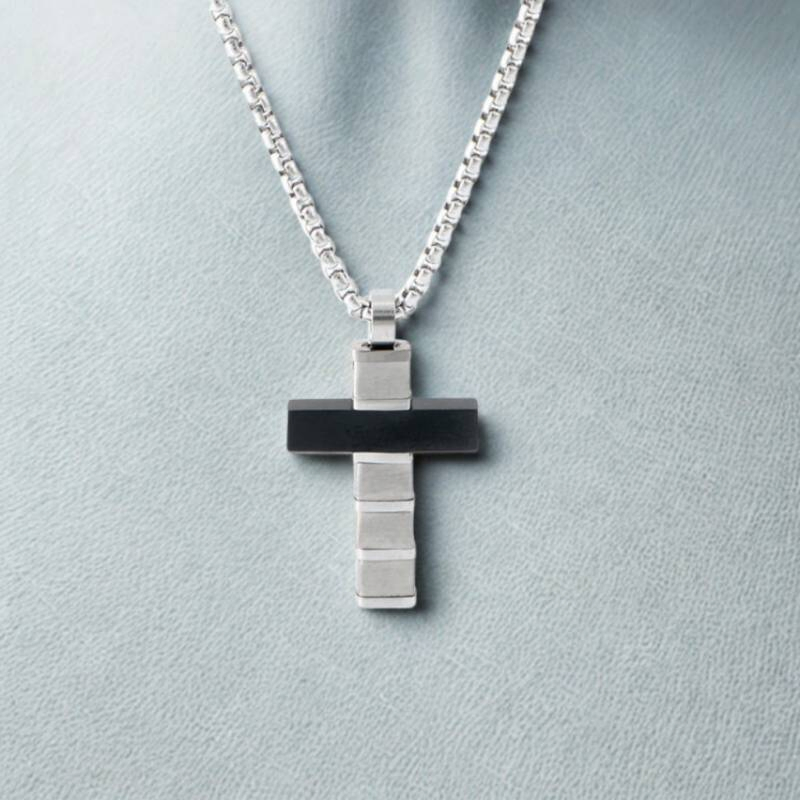 Stainless Steel Black Cross Pendant for Men