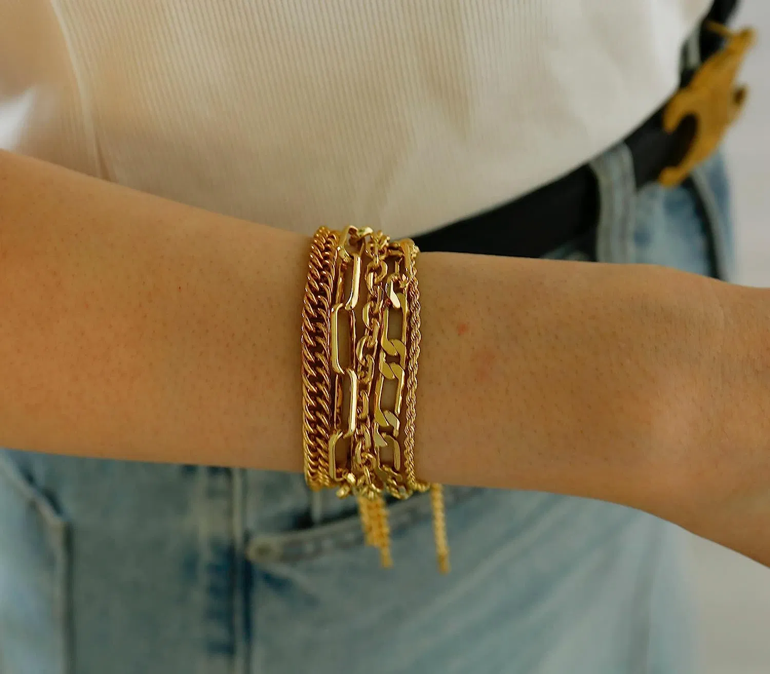 Dainty Link Paperclip Stake Adjustable Layered Gold Bracelet Sets for Women Girls