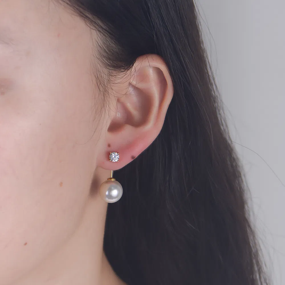 OEM/ODM Classic 925 Sterling Silver Round Brilliant Cut Zircon 14K 18K Gold Plated Baroque Pearl Drop Earrings