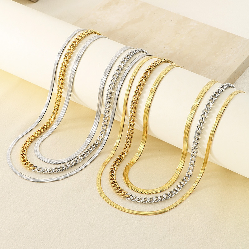 New Stainless Steel Multi-Layered Cuban Chain Blade Necklace for Women