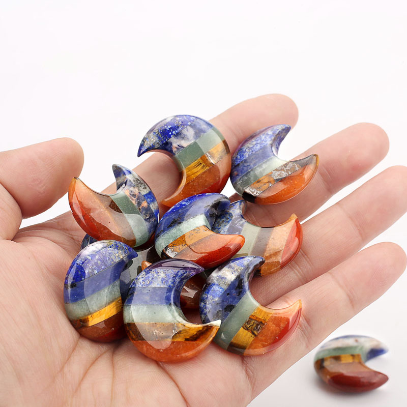 Gemstone Agate Carving Tiny Moon Seven Chakra Crystals Crescent