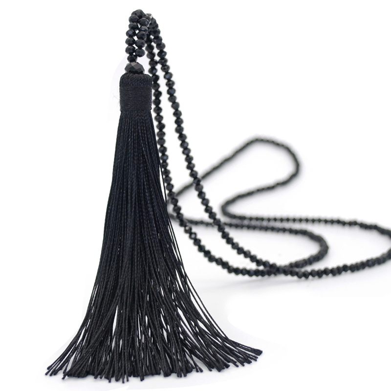 Colorful Sweater Crystal Necklace Elegant Long Fringe Pendant Statement Necklace for Women