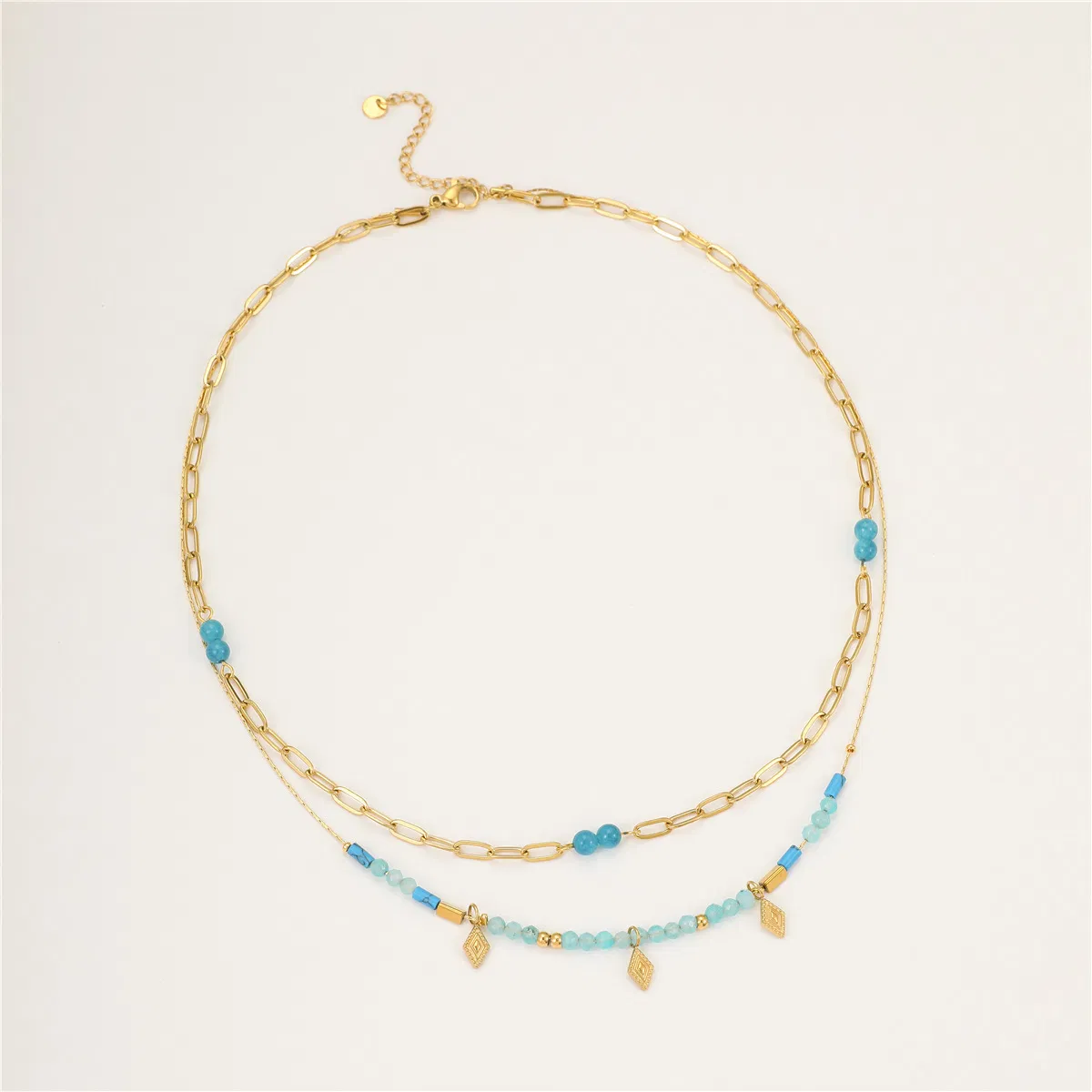 New Vintage Natural Stone Beaded Stainless Steel Multi Layered Necklace for Women