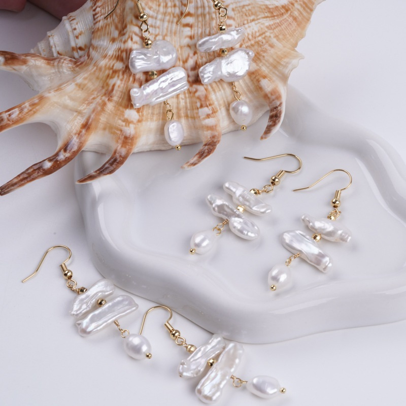 7-7.5mm Baroque Pearl Drop Earrings S925 Sterling Silver Gold Plated Pearl Earrings
