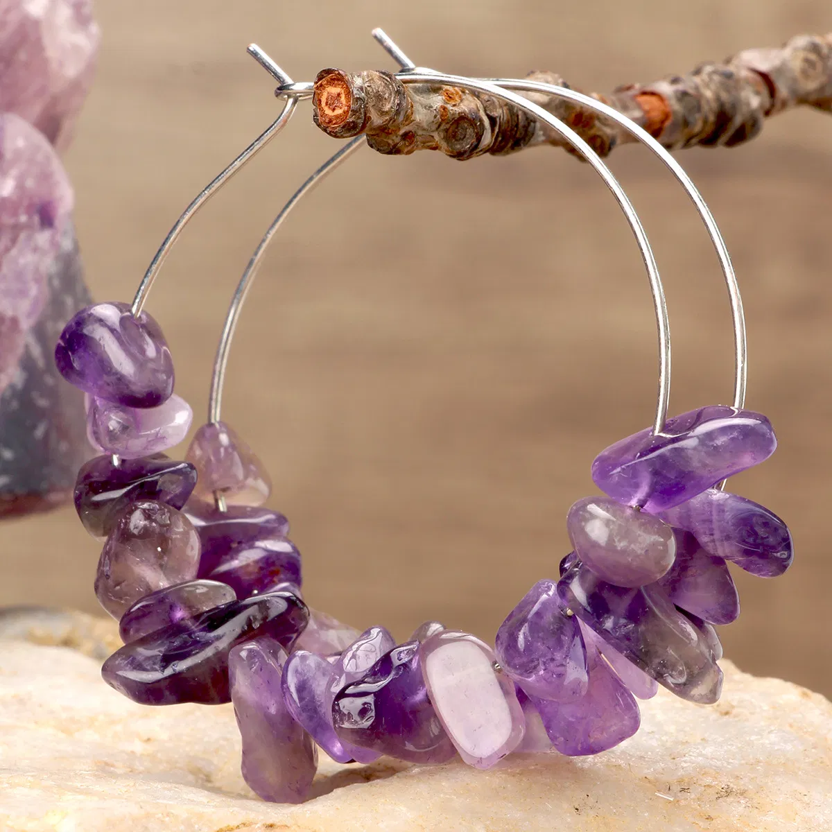 Custom Irregular Handmade Bohemian Gravel Gemstone Crystal Amethyst Aventurine Chip Jewelry Set