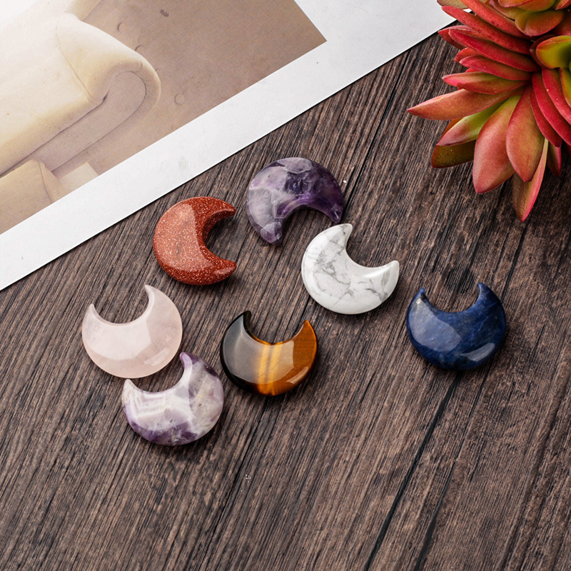 Natural Gemstone Tiny Moon Carving Rainbow Stone Crystals Crescent Shape