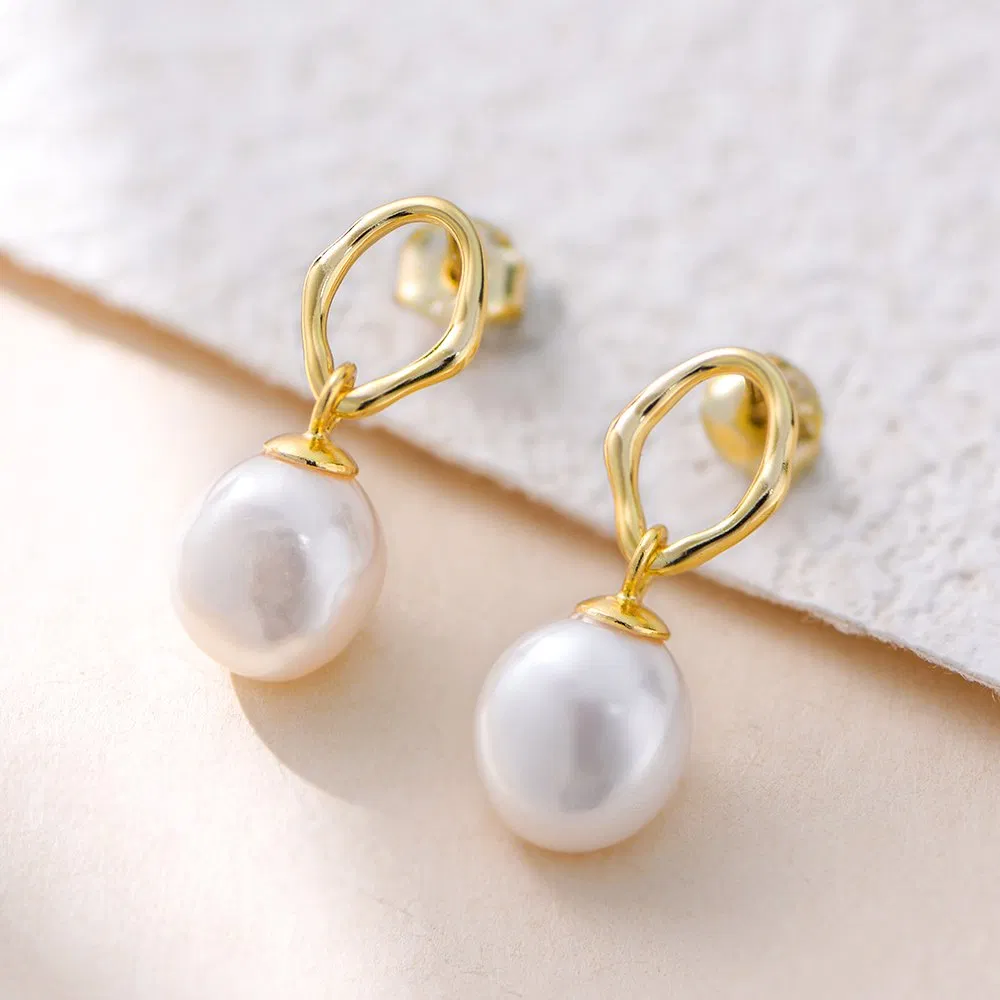 New Designer Jewelry Wholesale S925 Sterling Silver Fashion Simple Geometric Irregular Hollow Natural Baroque Pearl Earrings