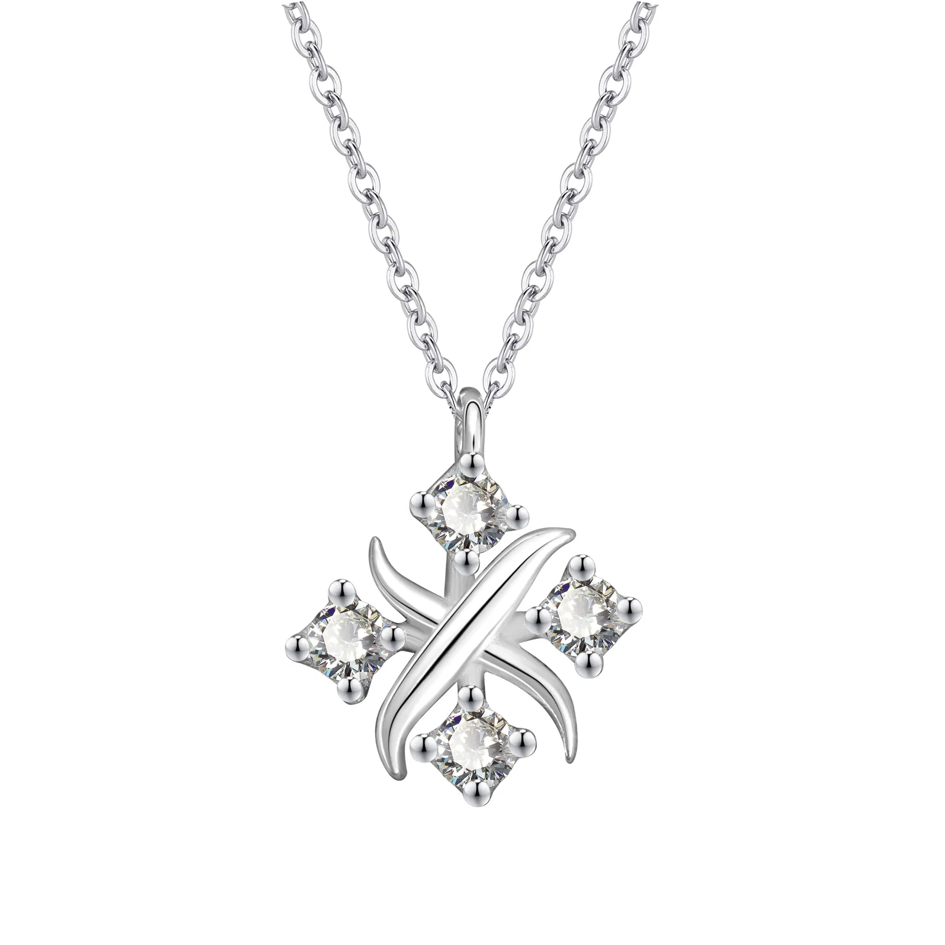 S999 Sterling Silver Four Leaf Clover Necklace for Women, Light Luxury Inlaid Zircon Jewelry, Fashion Clavicle Chain, Trendy Choker