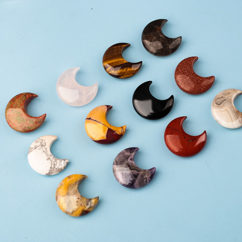Natural Gemstone Tiny Moon Carving Rainbow Stone Crystals Crescent Shape