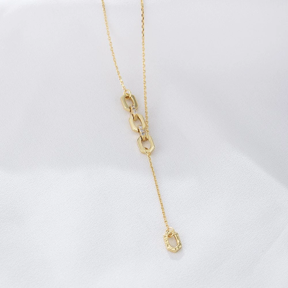Personalized Fashion Jewelry 925 Sterling Silver 14K Gold Plated Cubic Zircon Lariat Necklaces
