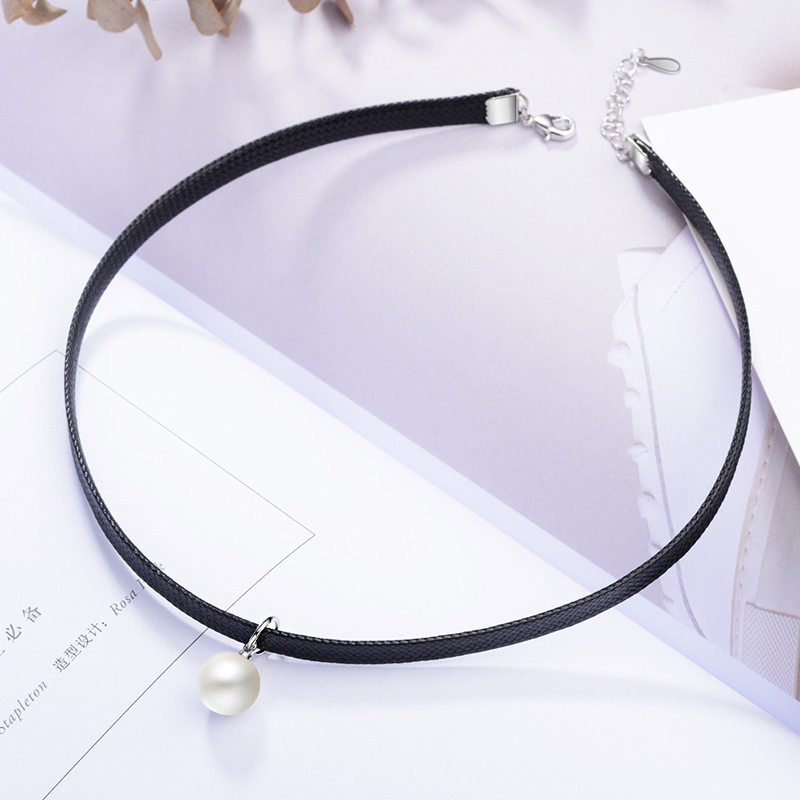 Necklace Short Black Rope Pearl Pendant Wholesale Choker