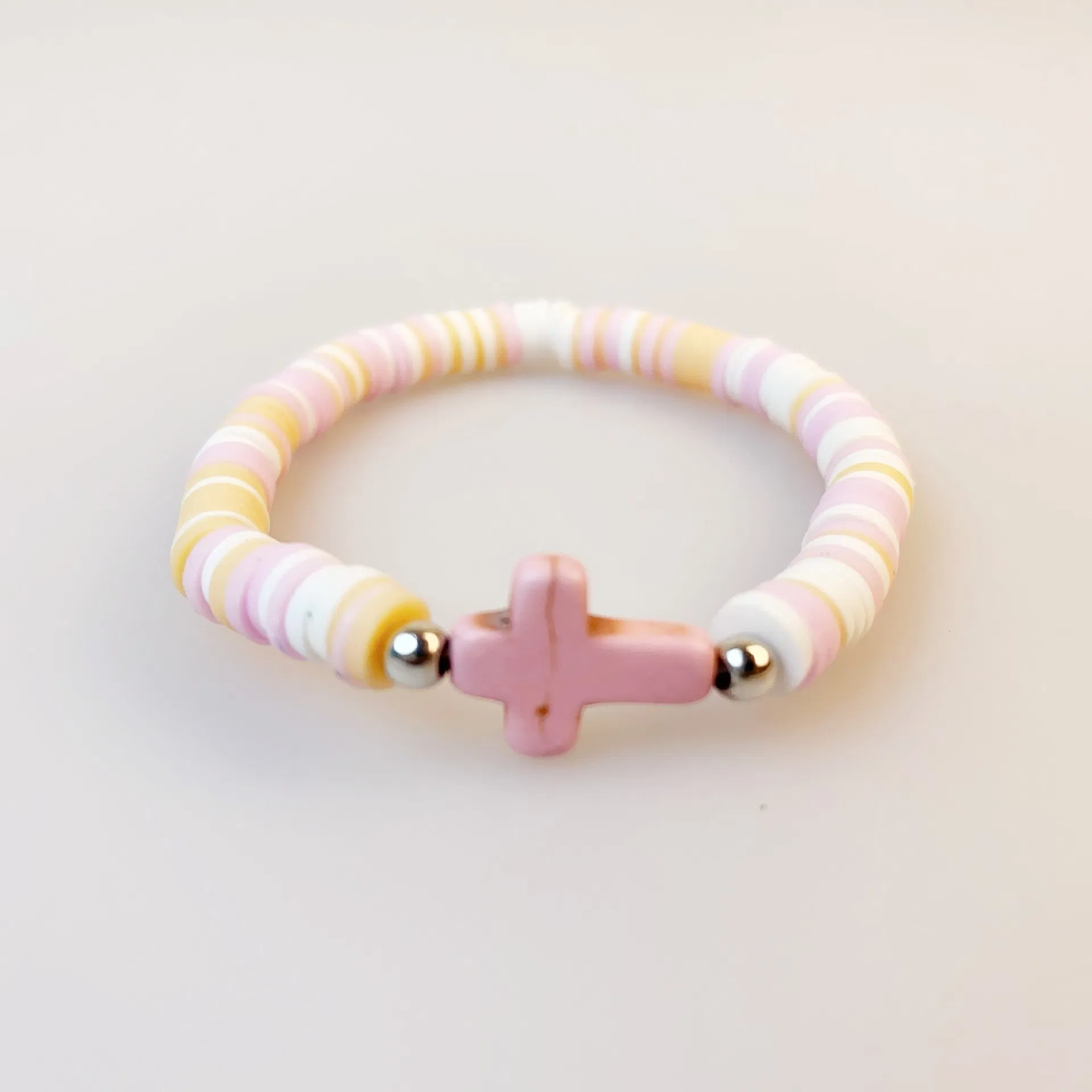 Wholesale Bohemian Colorful Polymer Clay Cross Charm Stretch Beads Bracelet