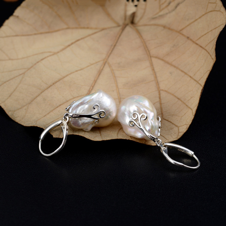S925 Silver Freshwater Baroque Pearl Drop Earrings Jewelry Carved Fashion Earrings Accessories Wholesale