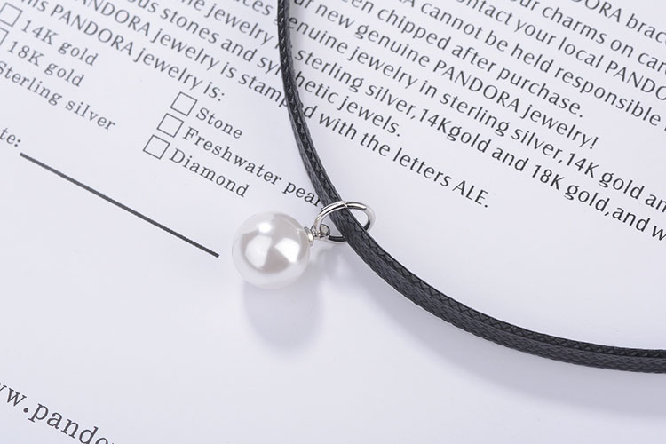 Necklace Short Black Rope Pearl Pendant Wholesale Choker