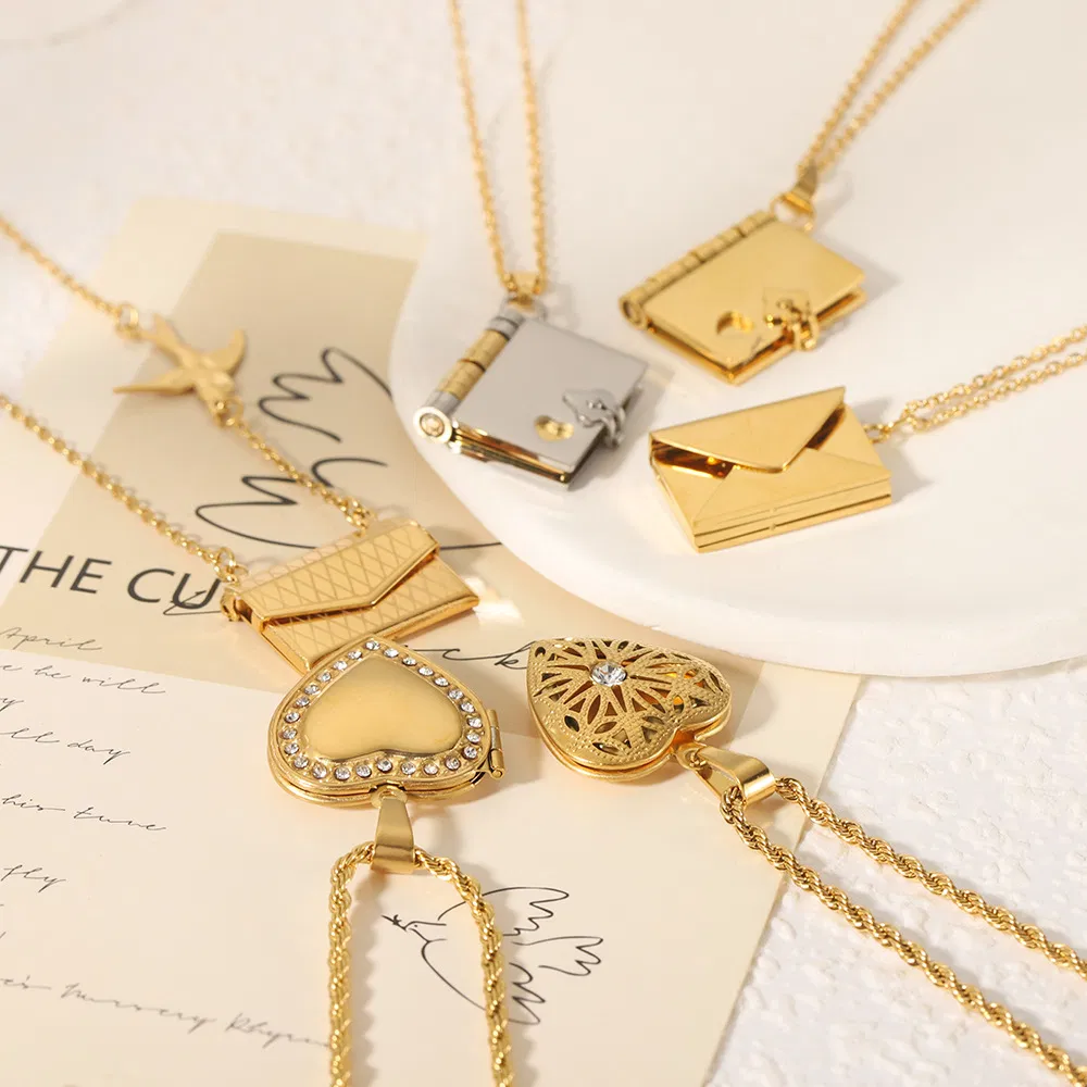 Ins Style Couple Book Pendant Necklace Stainless Steel Heart Openable Book Locklet for Women