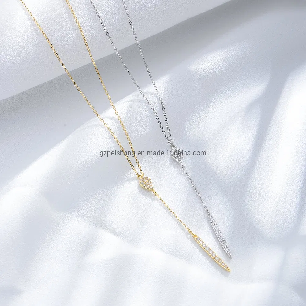 Custom Personalized Fashion Women Gold Necklace 14K Zircon Drop Silver 925 Bar Pendant Necklace