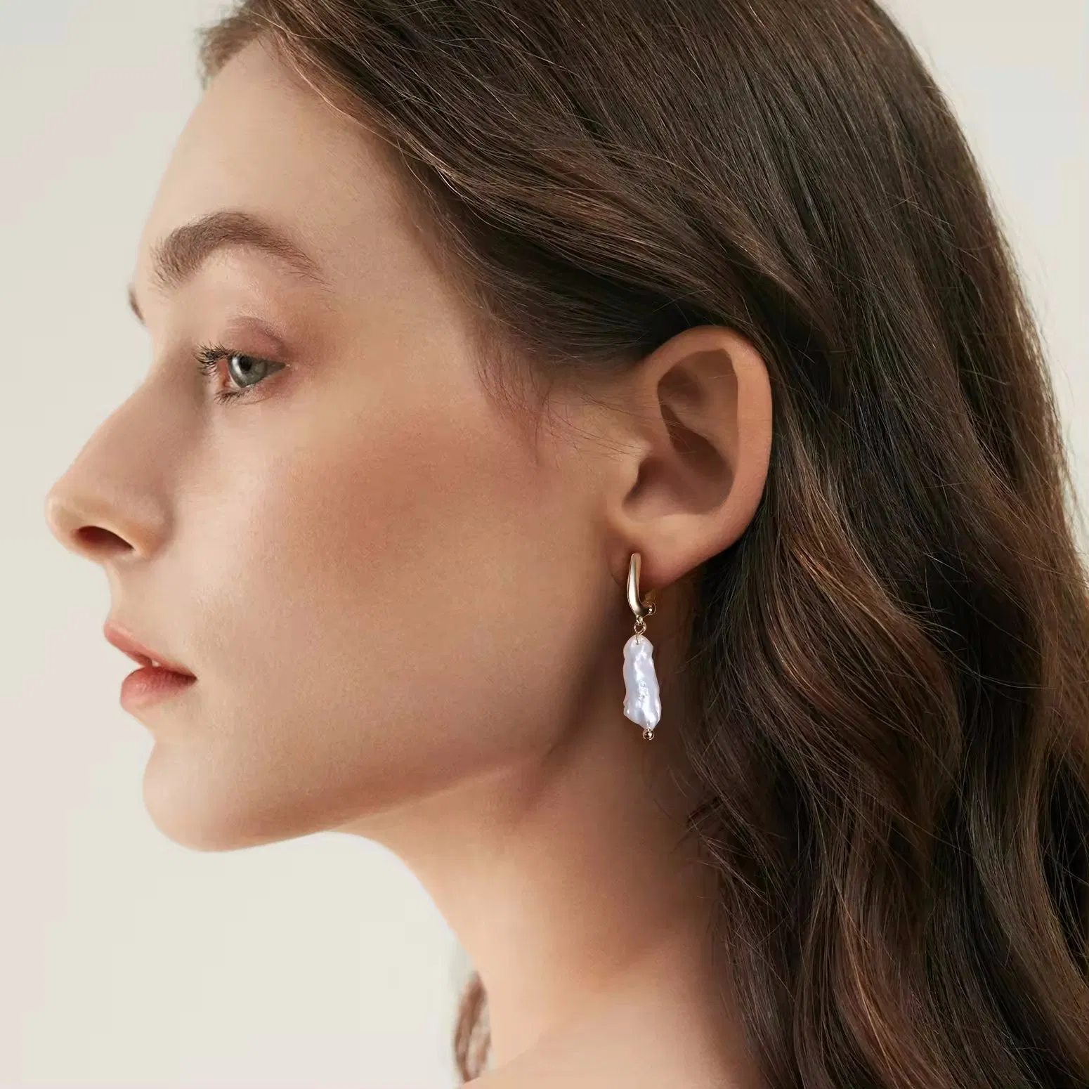 Peishang 14K Gold Pearl Hoop Earrings Sterling Silver Jewelry Joyas De Plata Natural Baroque Freshwater Pearls Earrings