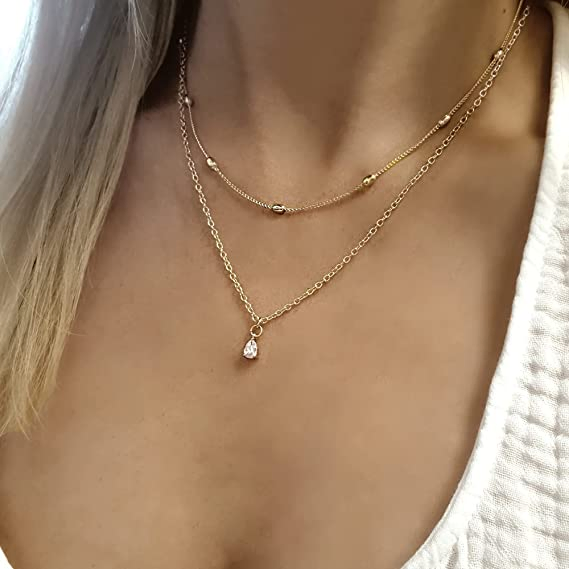Diamond Necklaces for Women, Dainty Gold Necklace 14K Gold Plated Long Lariat Necklace for Women Trendy Gold Necklace Jewelry Gifts for Girls