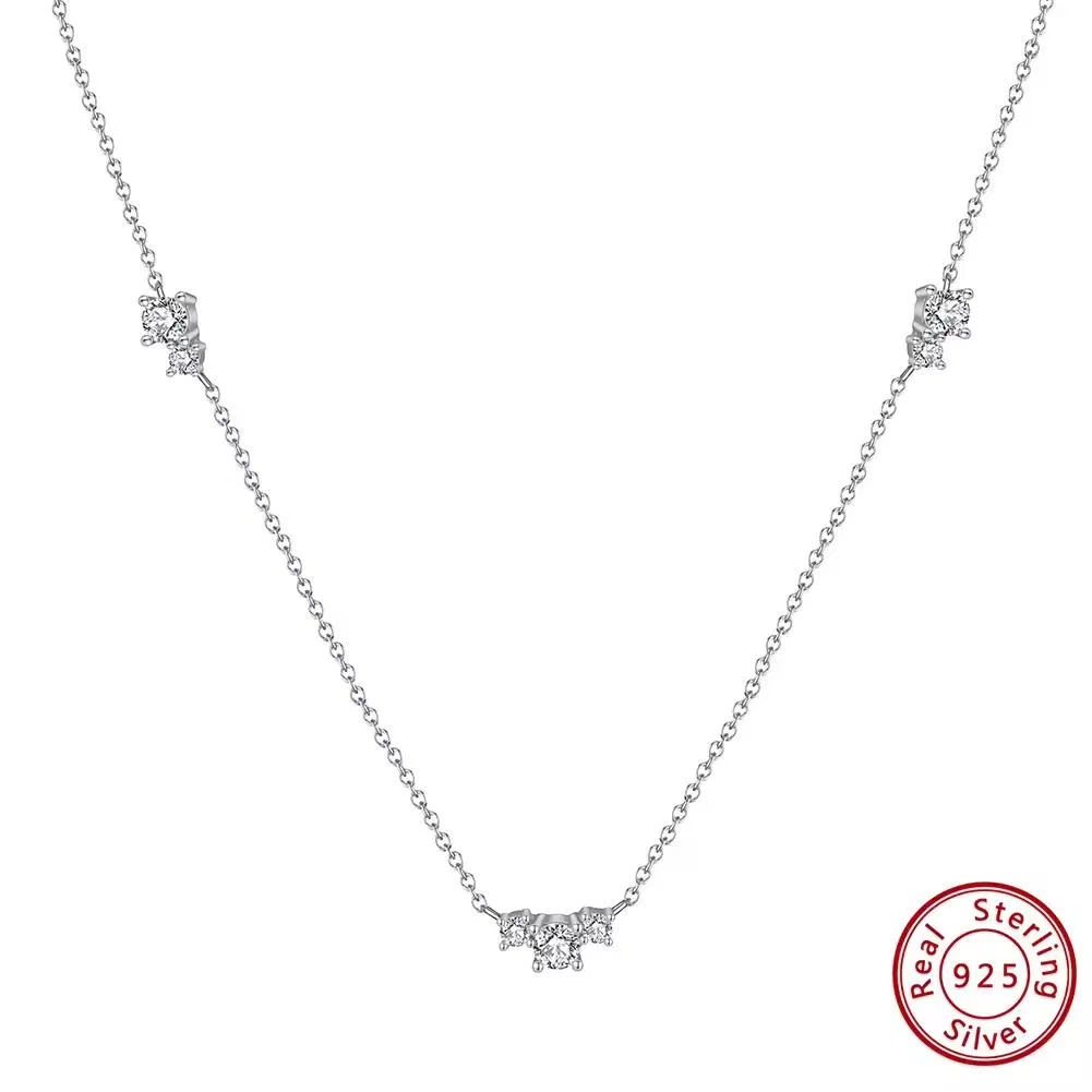 Wholesale Simple 925 Sterling Silver Chain 14K Gold Plated Cluster Zircon Chokers Necklace for Women