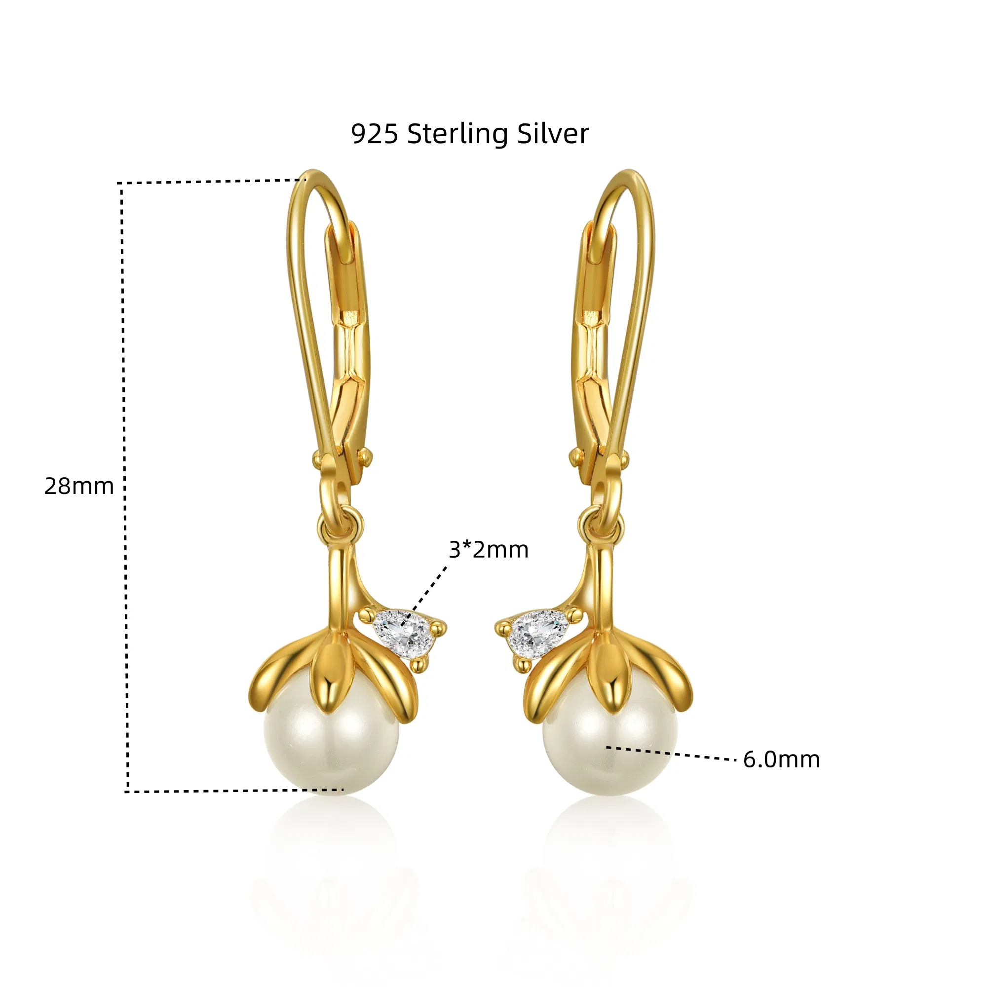 Pearl Drop Earrings Round Sterling Silver Leverback Earrings Baroque Teardrop Freshwater Pearl Gold Mini Drop Earrings