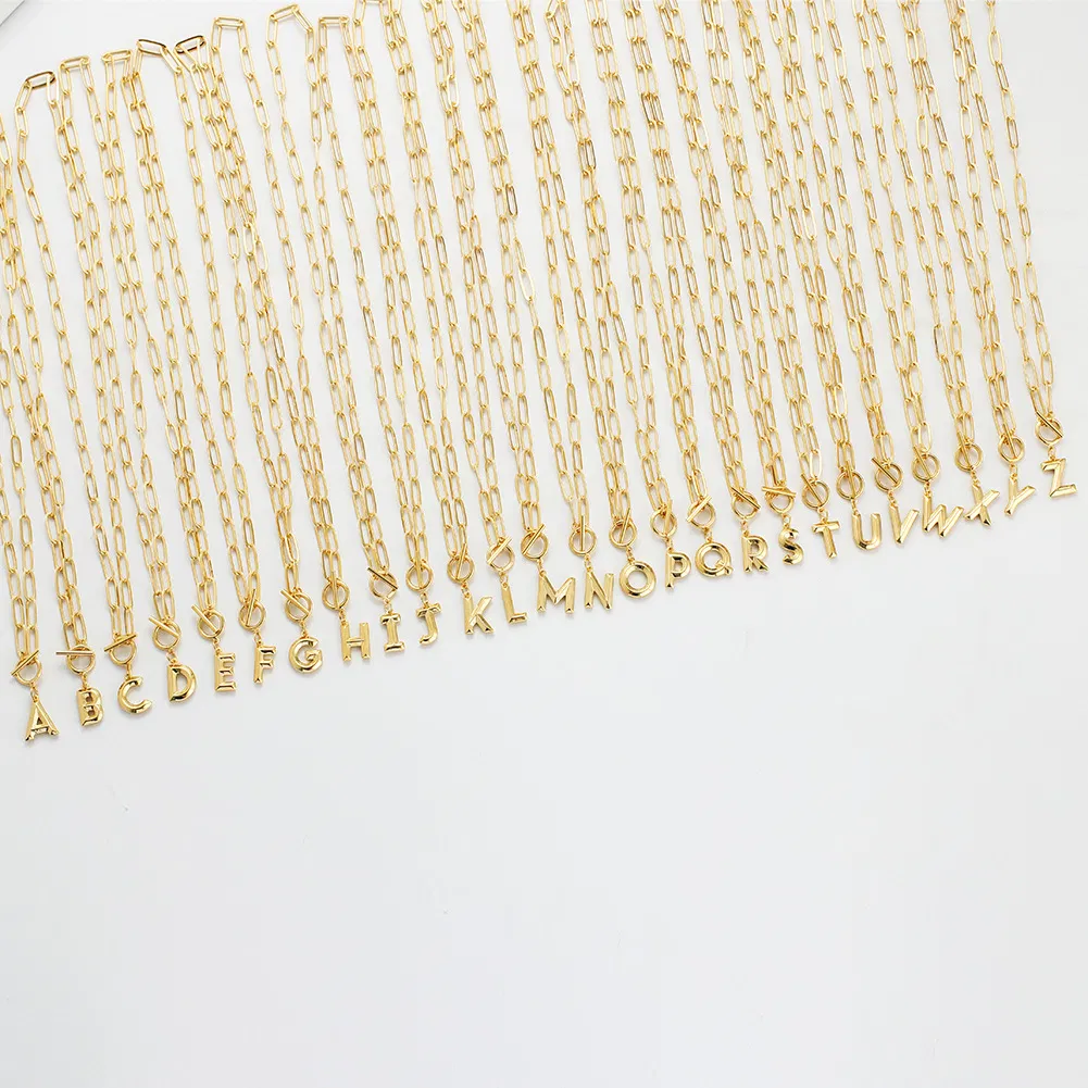 New Ot Buckle Copper Letter Real Gold Plated Sweater Chain Jewelry Wholesale Necklace