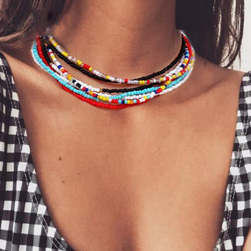 Bohemian Beach Seed Beaded Choker Necklace for Women
