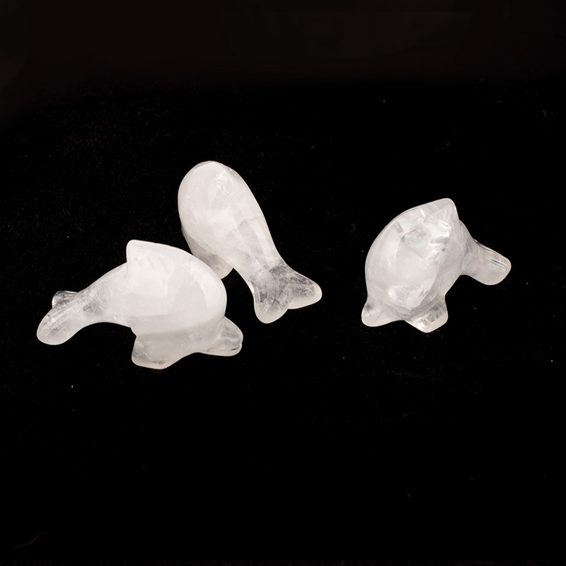 Natural Gemstone Hand Made Craft Dolphin Carved Crystal