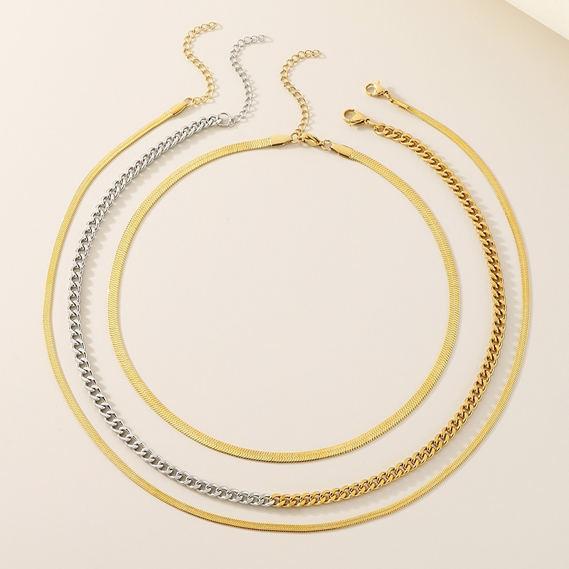 New Stainless Steel Multi-Layered Cuban Chain Blade Necklace for Women