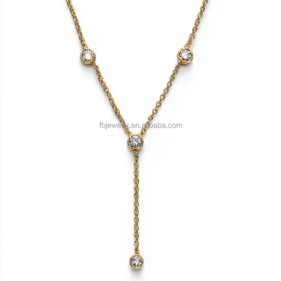 925 Sterling Silver Moissanite Lariat Necklace with Bamboo Chain Gold Elegant Women's Accessory for Weddings Engagements