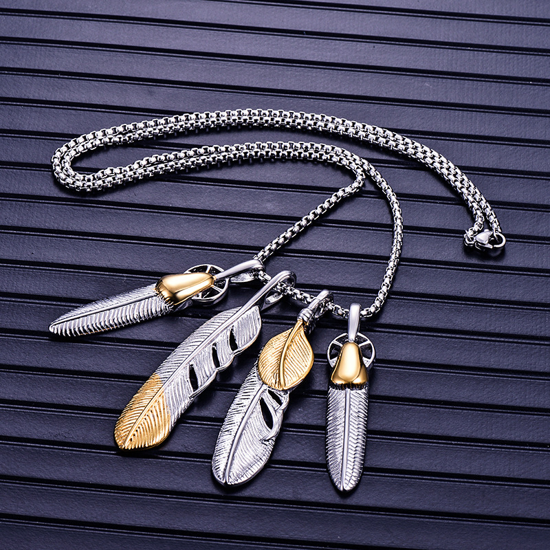 Stainless Steel Feather Necklace Titanium Steel Personality Fashion Feather Pendant Necklace