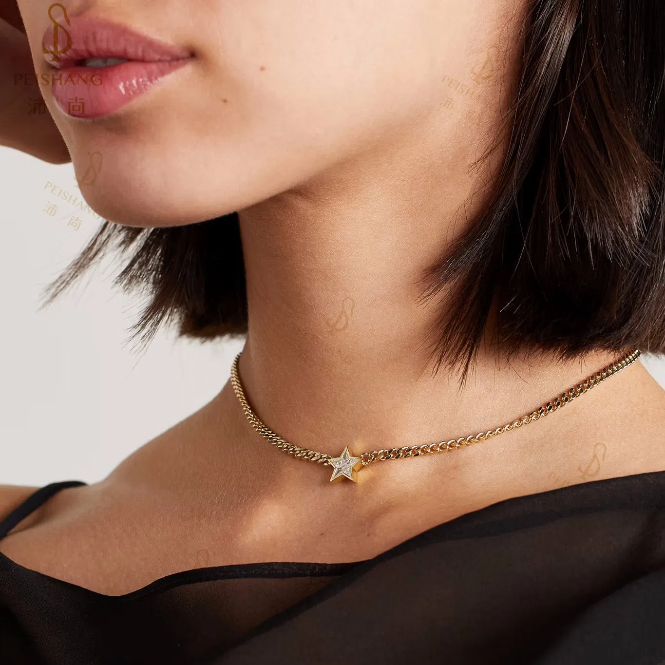 Customized Fashion Designer Jewelry 925 Sterling Silver Gold Plated Super Star Choker Chain Charm Necklace