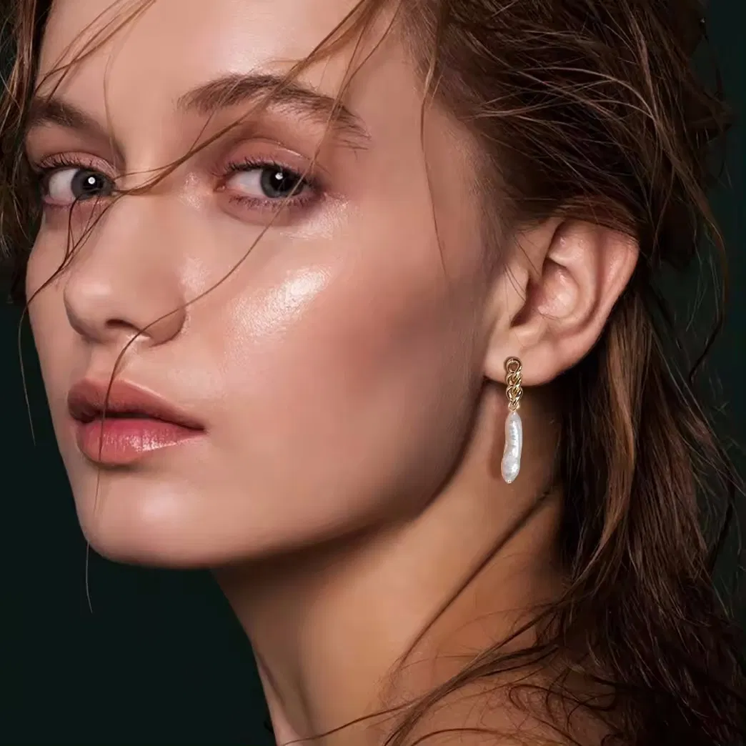 Peishang 14K Gold Pearl Hoop Earrings Sterling Silver Jewelry Joyas De Plata Natural Baroque Freshwater Pearls Earrings