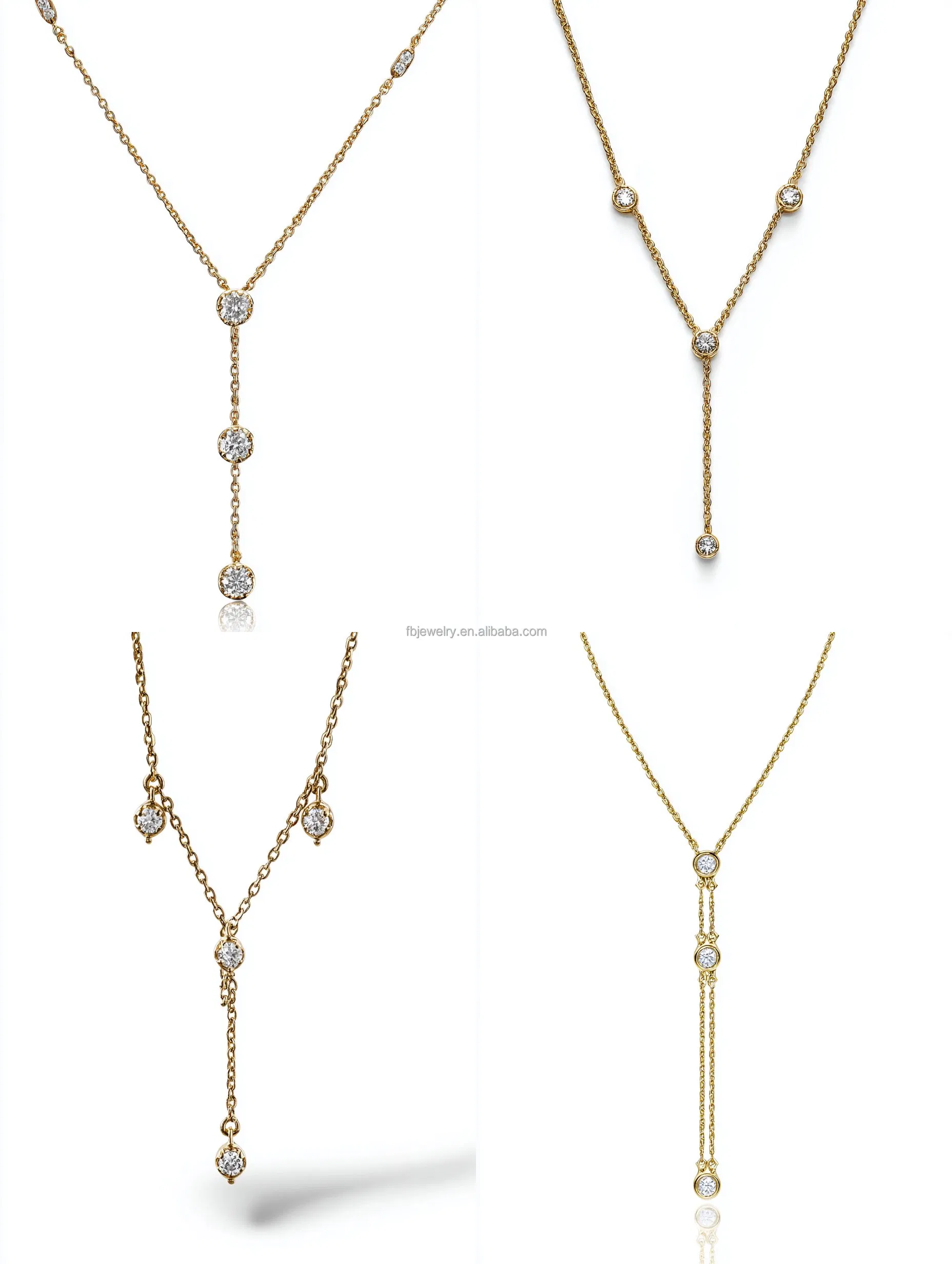 925 Sterling Silver Moissanite Lariat Necklace with Bamboo Chain Gold Elegant Women's Accessory for Weddings Engagements