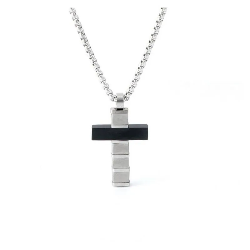 Stainless Steel Black Cross Pendant for Men