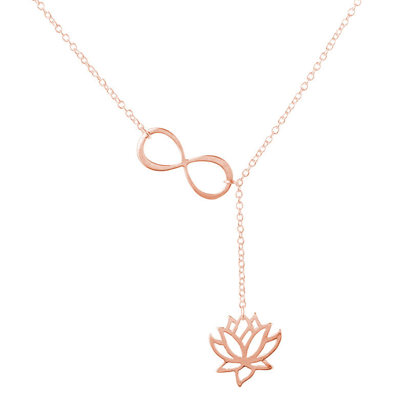 Premium Quality Top Grade Stainless Steel Infinity Symbol Lotus Lariat Y Style Pendant Link Chain Choker Necklace