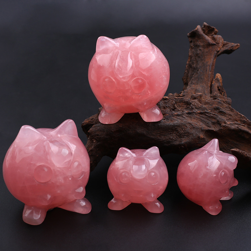Wholesale Natural Rose Quartz Cartoon Crafts High Quality Carving Crystal for Home Decoration