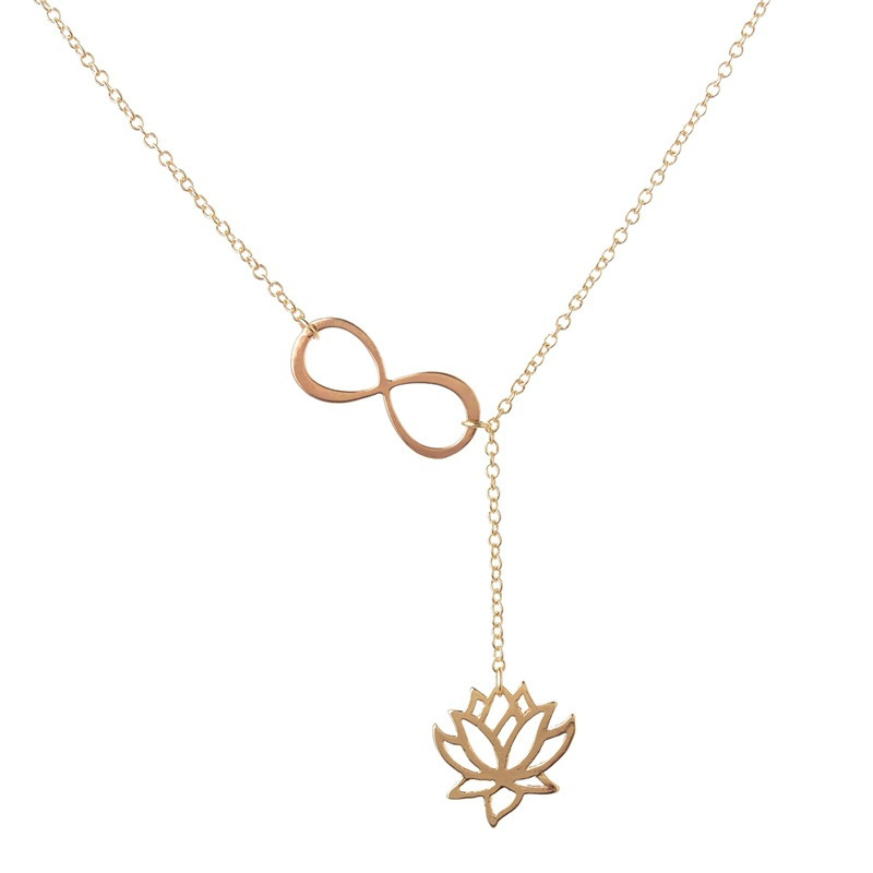 Premium Quality Top Grade Stainless Steel Infinity Symbol Lotus Lariat Y Style Pendant Link Chain Choker Necklace