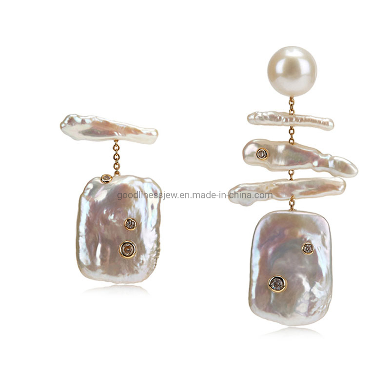 Square Baroque Pearl Asymmetry Earrings Fashion Jewelry