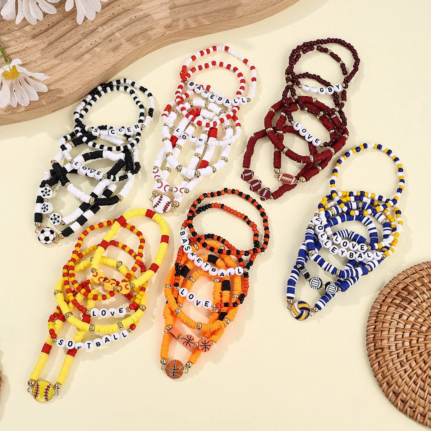 Customized Halloween Jewelry Clay Ball Bead Letter Bracelet Set for Men Women