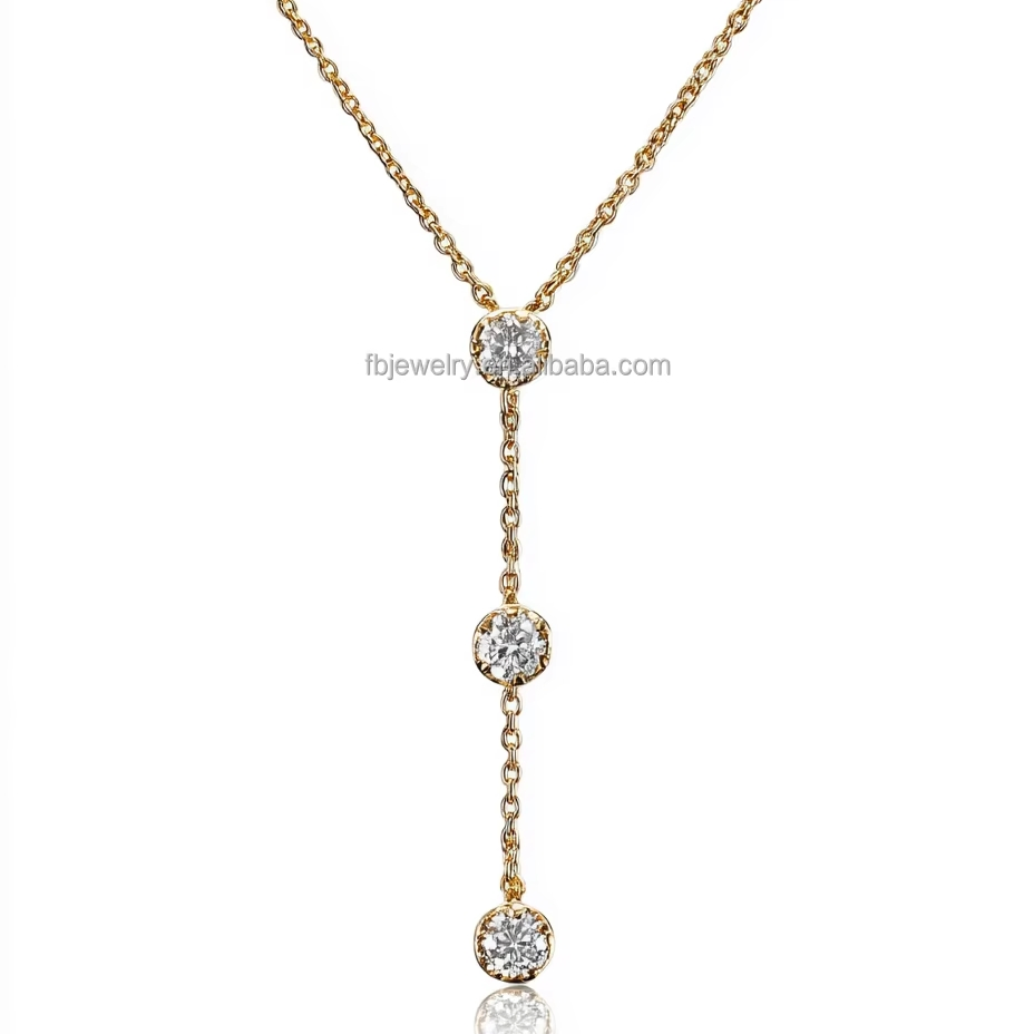925 Sterling Silver Moissanite Lariat Necklace with Bamboo Chain Gold Elegant Women's Accessory for Weddings Engagements