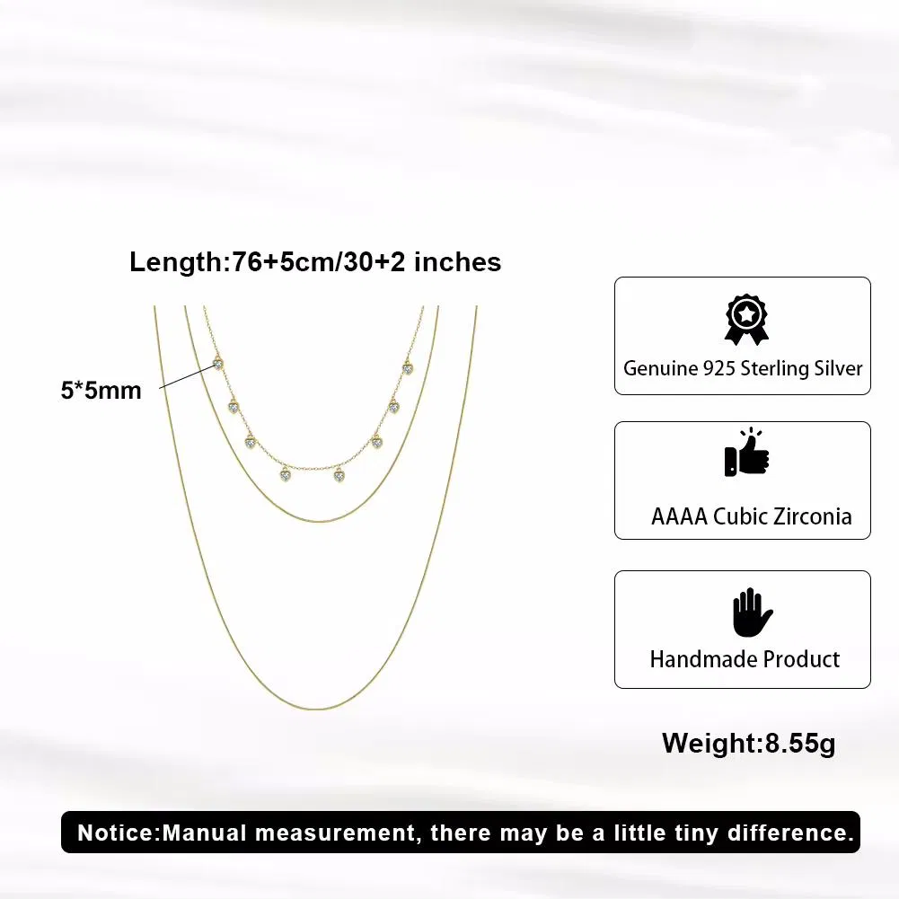 New Fashion 925 Sterling Silver Stacking Snake Chain with Zirconia Heart Charm Choker Necklace for Women Jewelry Accessories