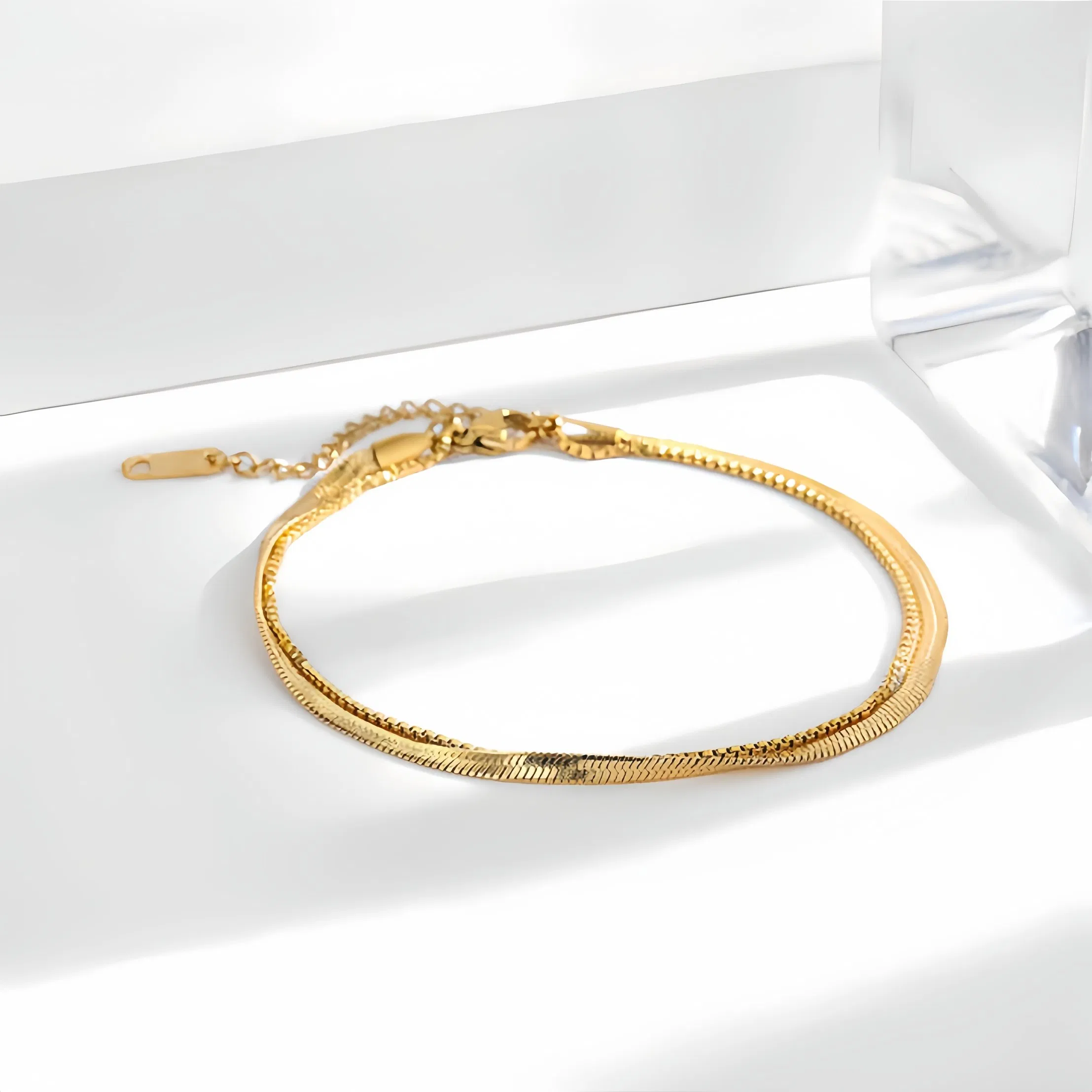 Korean Style Snake Chain 18K Gold Plated Stainless Steel Multi-Layered Double Chain Ankle Bracelet Foot Chain