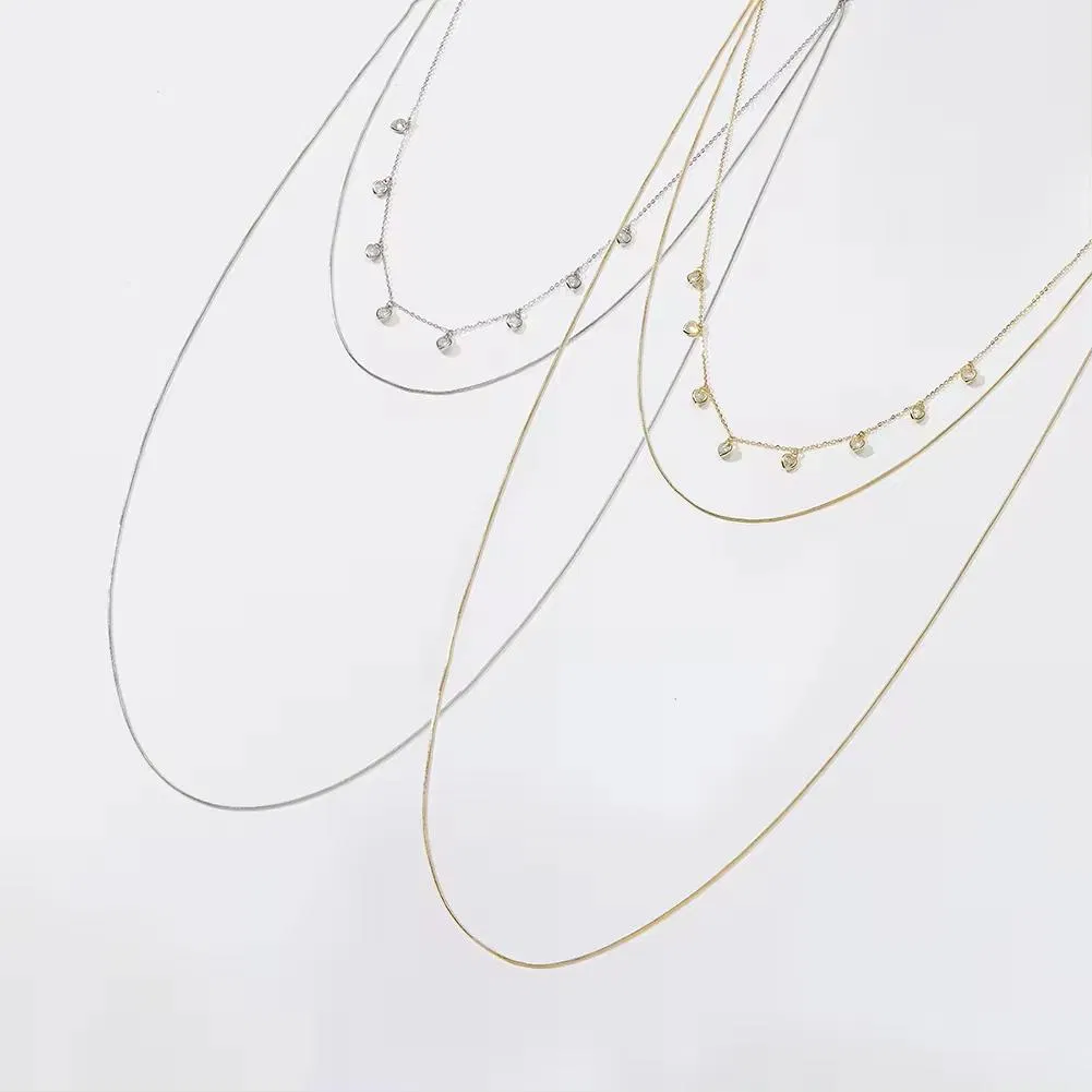 New Fashion 925 Sterling Silver Stacking Snake Chain with Zirconia Heart Charm Choker Necklace for Women Jewelry Accessories