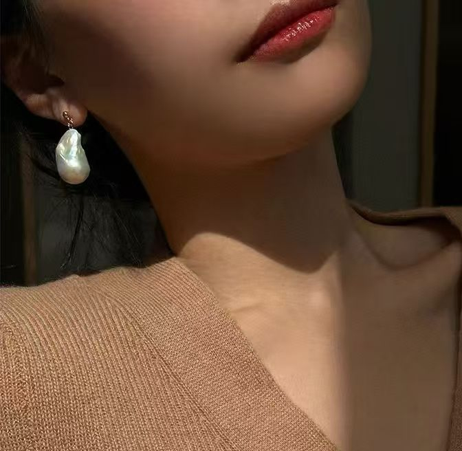 Vintage Elegant Huge Freshwater Baroque Pearl Earrings for Timeless Charm