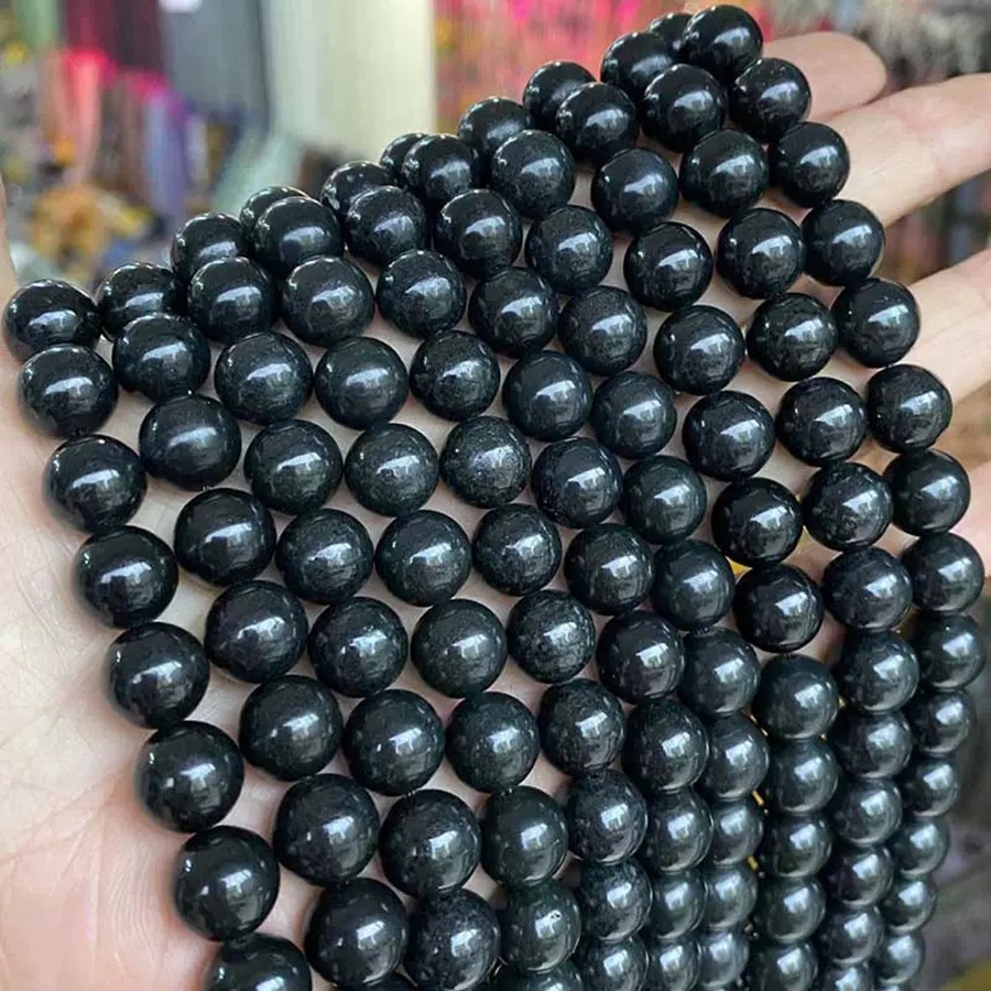 Natural Russian Carbon Ore Conductive Jewelry Spacer Round Crystal Shungite Loose Beads
